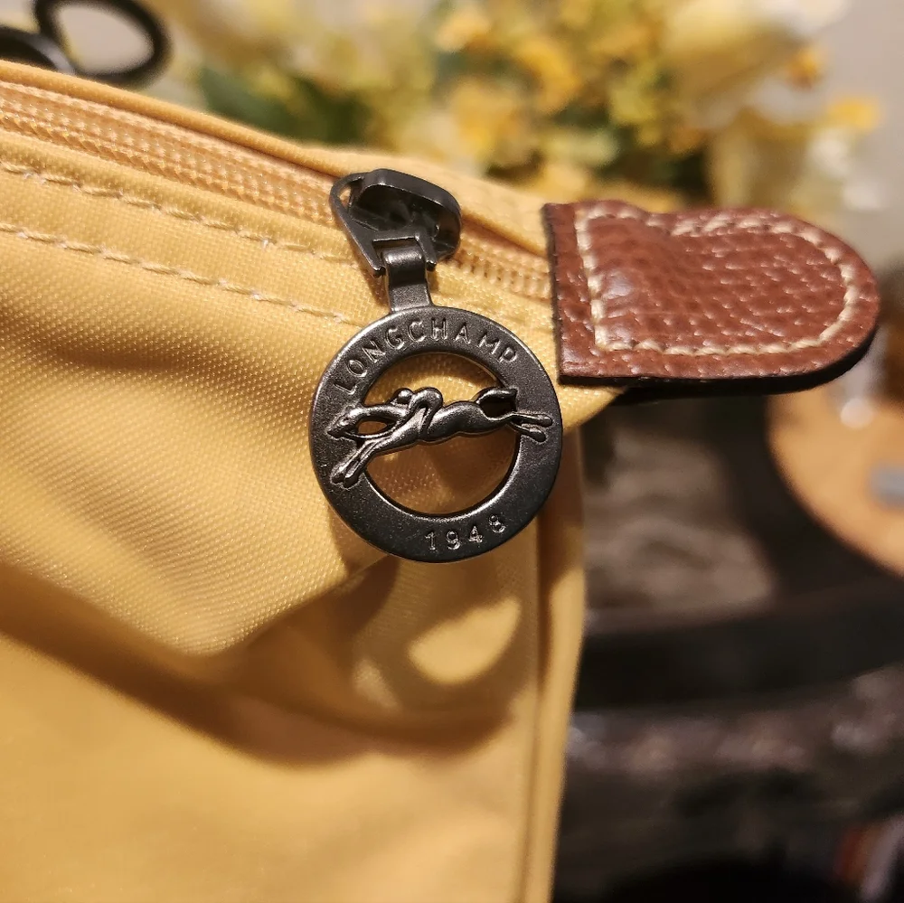 Longchamp Yellow and Brown Le Pliage Top-Handle Bag